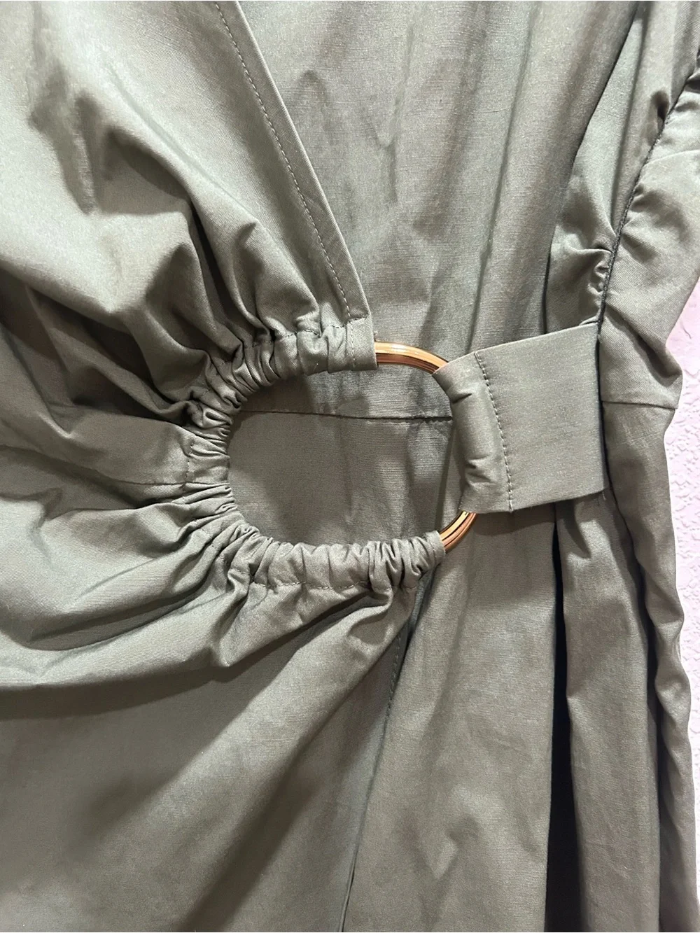 Veronica beard size 6 Olive Green Wrap Shirt Dress with Ring Detail